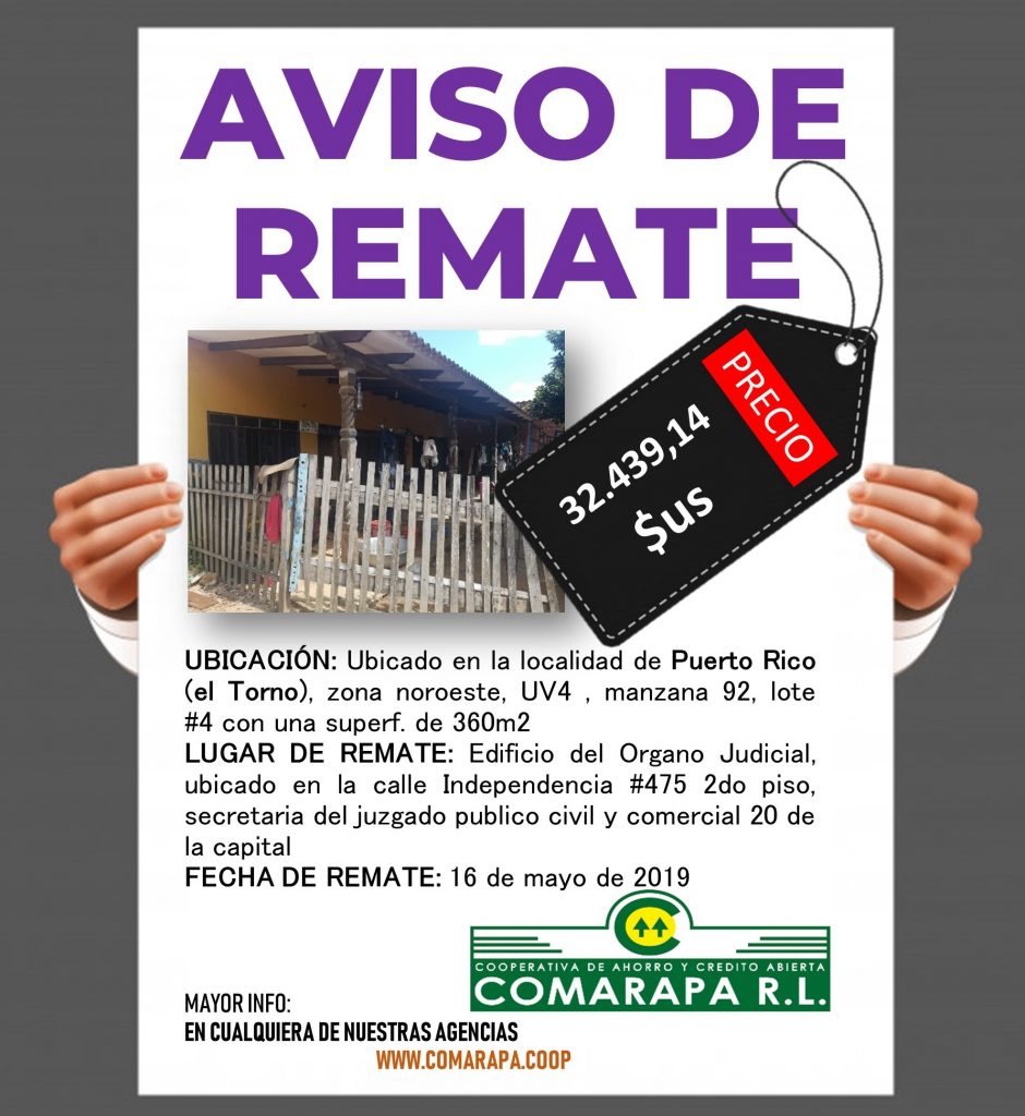 Aviso de remate comarapa r l